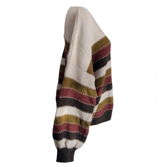 Davi & Dani Striped Oversized Sweater Olive Cream Burgundy 3X NWT - Picture 6 of 9